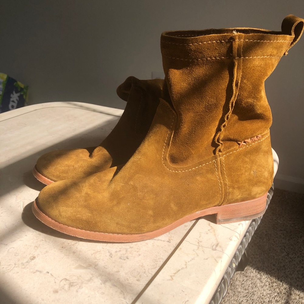 FRYE dark mustard colored booties